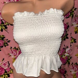 Poof White Smocked Tube Top with Ruffle Hem y2k 90’s